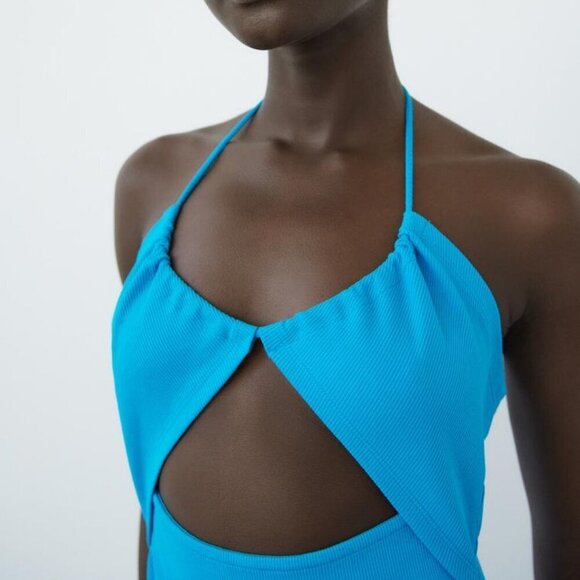 NWT ZARA | Ribbed Cut-Out Halter Dress | Sz. M - Picture 3 of 11